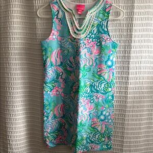 Colorful Sleeveless Dress with Beaded Neckline